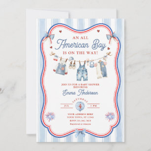 All American Boy Baby Shower All In One Invitation