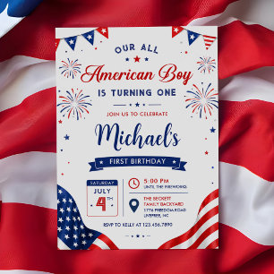 All American Boy Birthday 4th of July Invitation