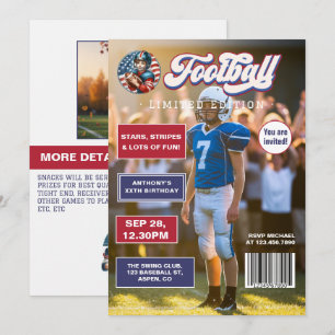 All American Boy Football Magazine Cover Birthday Invitation