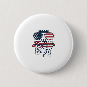 All American Boy Patriotic Sunglasses Shirt Design 2 Inch Round Button