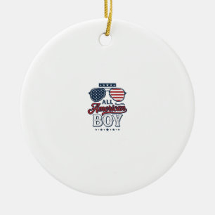 All American Boy Patriotic Sunglasses Shirt Design Ceramic Ornament