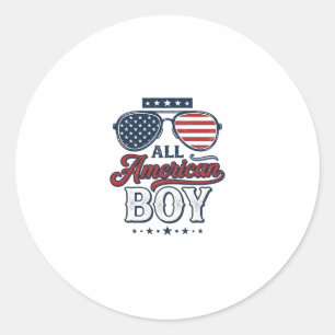 All American Boy Patriotic Sunglasses Shirt Design Classic Round Sticker