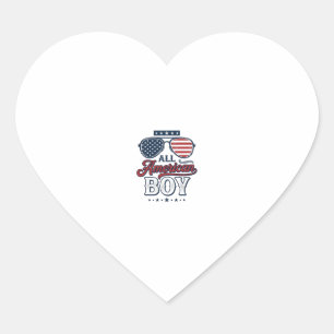All American Boy Patriotic Sunglasses Shirt Design Heart Sticker