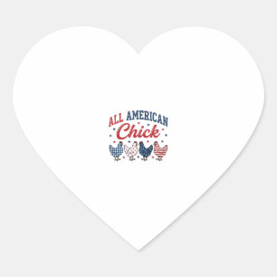 All American Chick Patriotic Chicken Shirt Design_ Heart Sticker