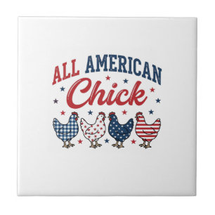 All American Chick Patriotic Chicken Shirt Design_ Tile