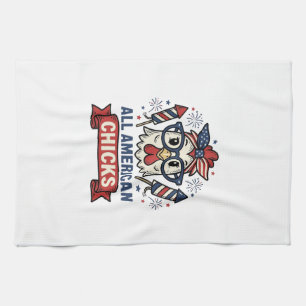 All American Chicks Patriotic Chicken Vector Desig Kitchen Towel
