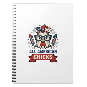 All American Chicks Patriotic Chicken Vector Desig Notebook