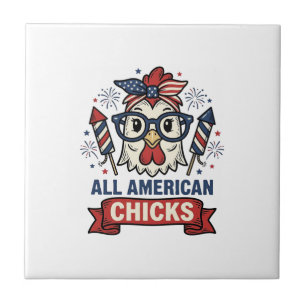 All American Chicks Patriotic Chicken Vector Desig Tile