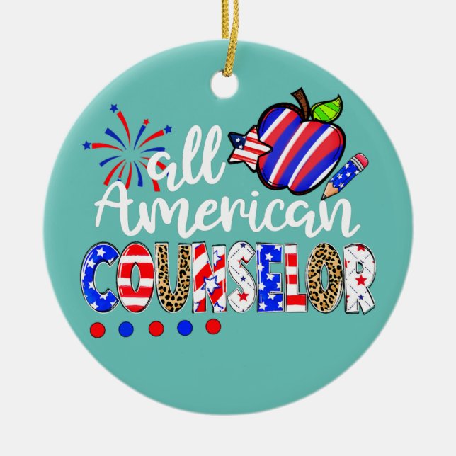 All American Counsellor Fireworks Leopard 4th Of Ceramic Ornament (Front)