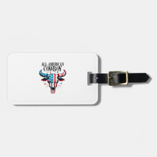 All american cowboy US Flag Cow Skull Luggage Tag