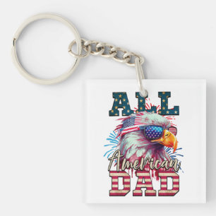 All American Dad 4th of July Bald Eagle USA Flag Keychain