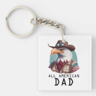 All American Dad 4th of July Bald Eagle USA Flag Keychain