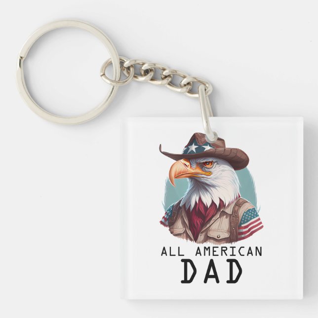 All American Dad 4th of July Bald Eagle USA Flag Keychain (Front)