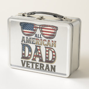 All American Dad Veteran Patriotic Sunglasses Shir Metal Lunch Box