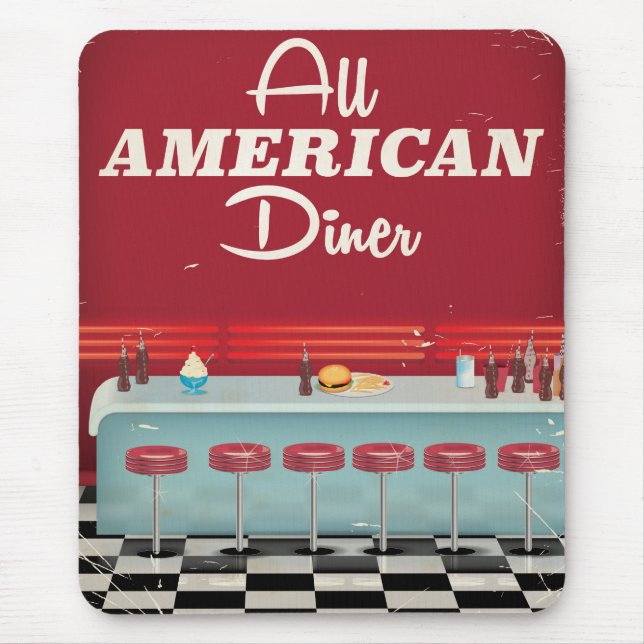 All American Diner Retro Poster Mouse Pad (Front)