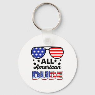 All American Dude 4th Of July Patriotic Boys Kids Keychain