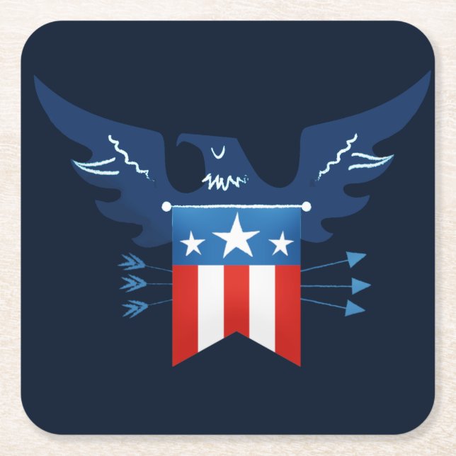 All American Eagle & Flag Patriotic Square Paper Coaster (Front)