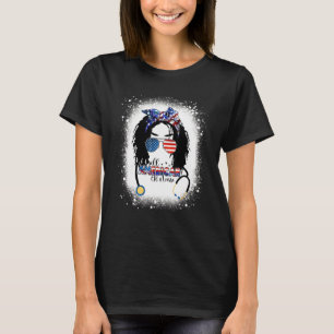 All American Er Nurse Messy Bun Afro 4th Of July P T-Shirt