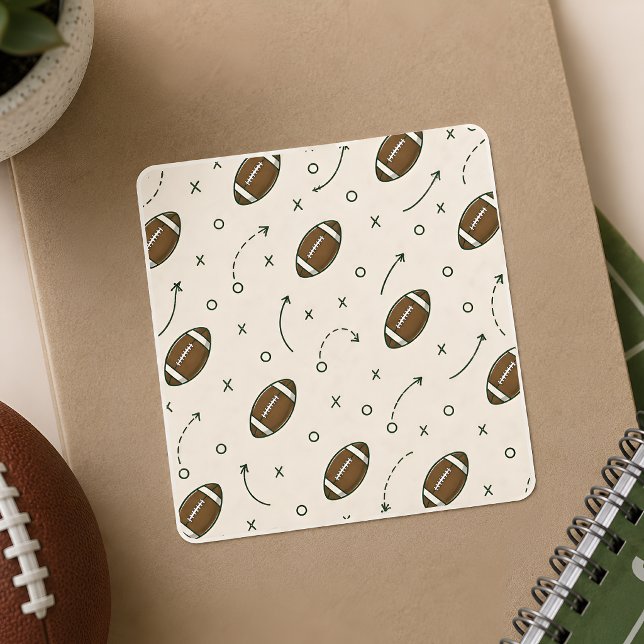 All American Football Playbook Pattern Square Sticker (Creator Uploaded)