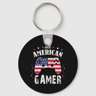 All American Gamer Patriotic Video Game 4th of Jul Keychain