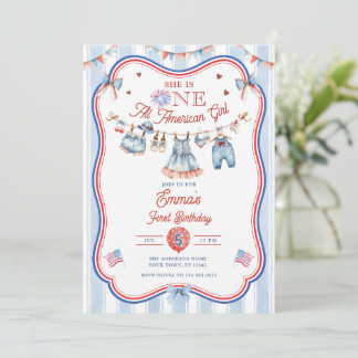 All American Girl 1st Birthday Photo Invitation