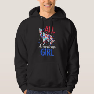 All American Girl 4th Of July Cute Floral Wolf Flo Hoodie