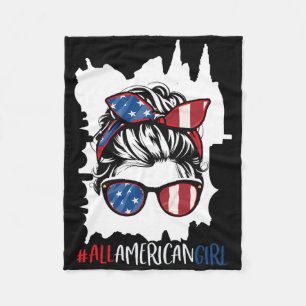 All American Girl 4th Of July Shirt Usa Flag Patri Fleece Blanket