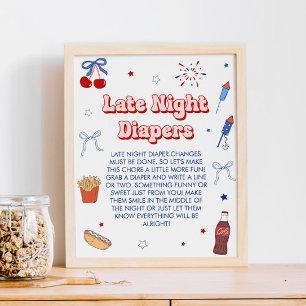 All American Girl Baby Shower Late Night Diapers  Poster