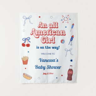 All American Girl Baby Shower Welcome Fabric Sign Tapestry