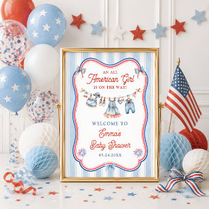 All American Girl Baby Shower Welcome Poster