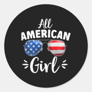 All American Girl Girls 4th Of July Classic Round Sticker
