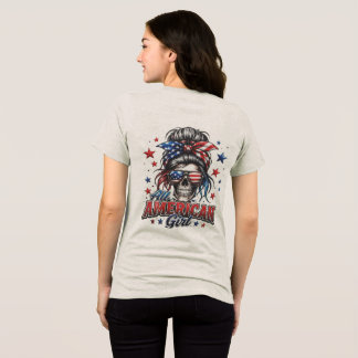 All American Girl Messy Bun Skull Women T-Shirt Tri-Blend Shirt