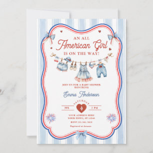 All American Girl Patriotic Baby Shower All in One Invitation