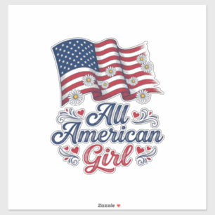 All American Girl Patriotic Daisy Flag Shirt Desig