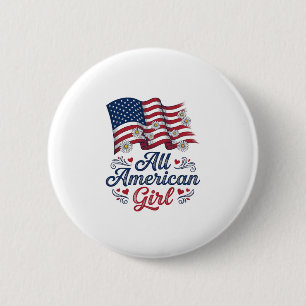 All American Girl Patriotic Daisy Flag Shirt Desig 2 Inch Round Button