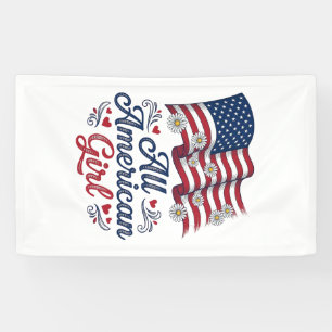 All American Girl Patriotic Daisy Flag Shirt Desig Banner
