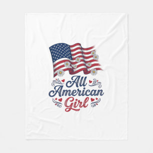All American Girl Patriotic Daisy Flag Shirt Desig Fleece Blanket