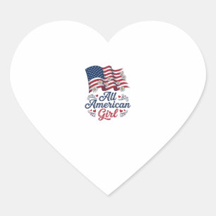All American Girl Patriotic Daisy Flag Shirt Desig Heart Sticker