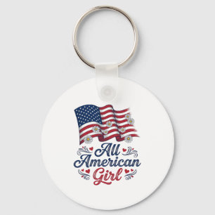 All American Girl Patriotic Daisy Flag Shirt Desig Keychain