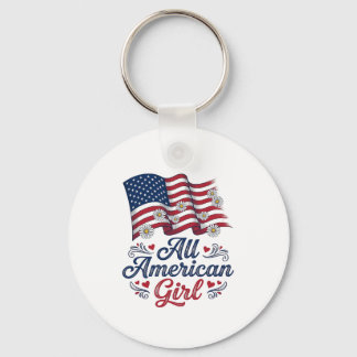 All American Girl Patriotic Daisy Flag Shirt Desig Keychain
