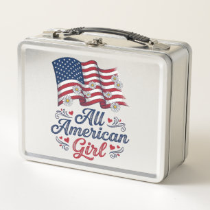 All American Girl Patriotic Daisy Flag Shirt Desig Metal Lunch Box