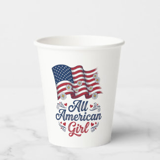 All American Girl Patriotic Daisy Flag Shirt Desig Paper Cups