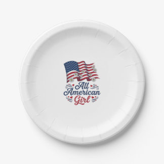 All American Girl Patriotic Daisy Flag Shirt Desig Paper Plate