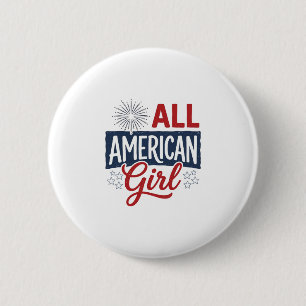 All American Girl Patriotic Vintage Shirt Design_1 2 Inch Round Button
