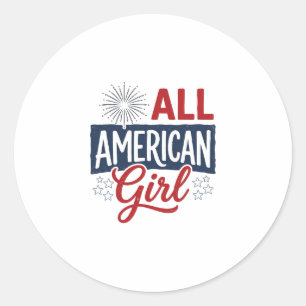 All American Girl Patriotic Vintage Shirt Design_1 Classic Round Sticker