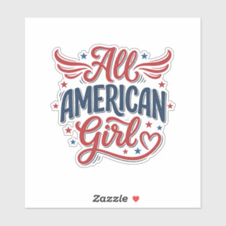 All American Girl Patriotic Vintage Vector Design_