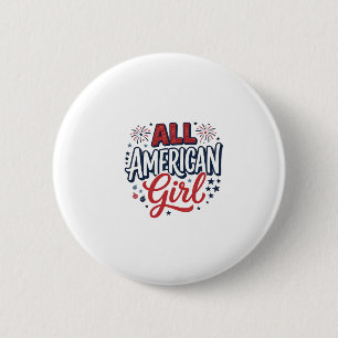 All American Girl Patriotic Vintage Vector Design_ 2 Inch Round Button
