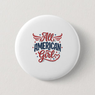 All American Girl Patriotic Vintage Vector Design_ 2 Inch Round Button