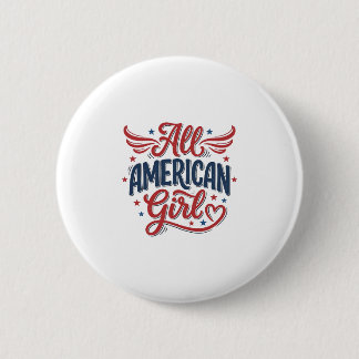 All American Girl Patriotic Vintage Vector Design_ 2 Inch Round Button