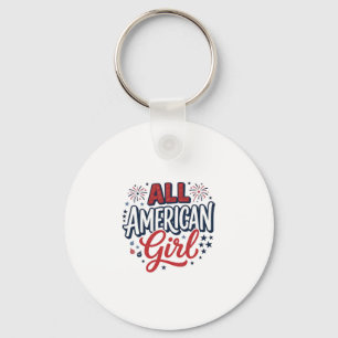 All American Girl Patriotic Vintage Vector Design_ Keychain